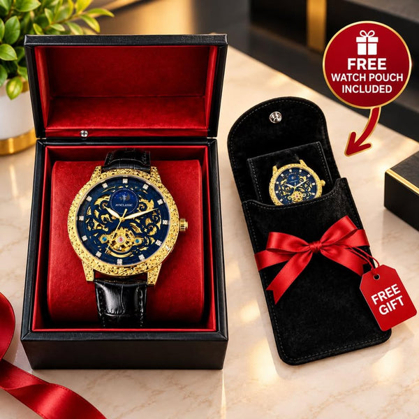AOKULASIC Royal Vintage Mechanical Watch for Men Engraved Case Luxury Tourbillon Watches