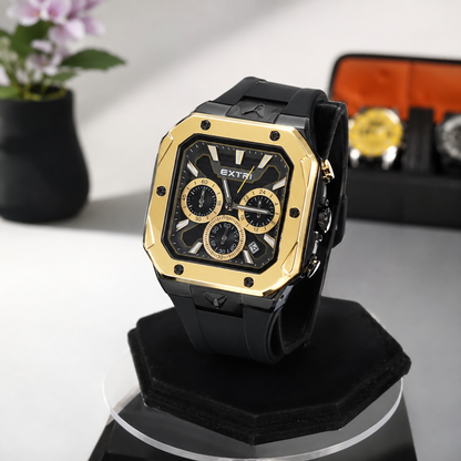 EXTRI Gold Edition Chronograph Octagon Watch| الدفع عند الاستلام | شحن مجاني
