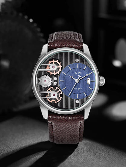 TOMI Men’s Elegant Quartz Watch Set – Leather Strap Luxury Timepiece