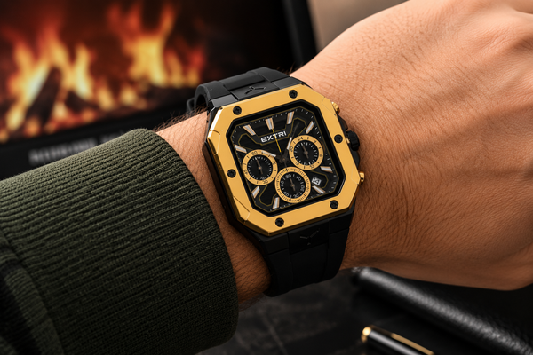 EXTRI Gold Edition Chronograph Octagon Watch| الدفع عند الاستلام | شحن مجاني