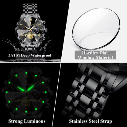 POEDAGAR 938 Night King - ساعة بويداجار الفاخرة | All Black Business Chronograph