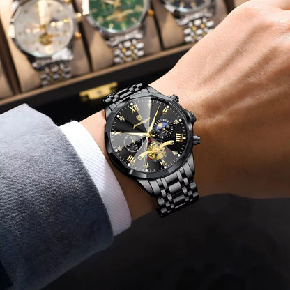 POEDAGAR 938 Night King - ساعة بويداجار الفاخرة | All Black Business Chronograph