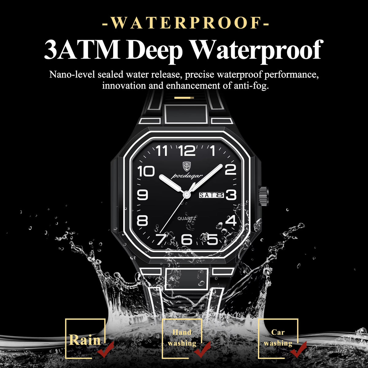 POEDAGAR 608 Black & White Edition - ساعة اسود ابيض ثمانية - Luminous - مضيئة