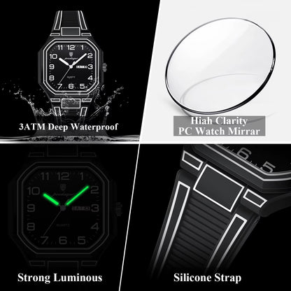 POEDAGAR 608 Black & White Edition - ساعة اسود ابيض ثمانية - Luminous - مضيئة